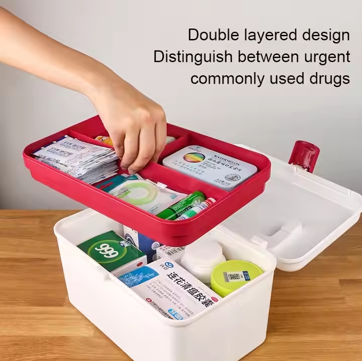 Portable Family Plastic Handled Medicine First Aid Box Small Safety ...